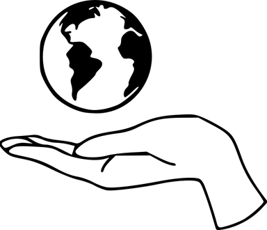 Grafik einer Hand, die eine Weltkugel hält, mit dem Schriftzug ‚Respektvoll zur Umwelt‘ – Symbol für Nachhaltigkeit und Umweltbewusstsein.