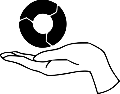 Grafik einer stilisierten Hand mit einem Kreis, der einen bewussten, achtsamen Arbeitsprozess symbolisiert.